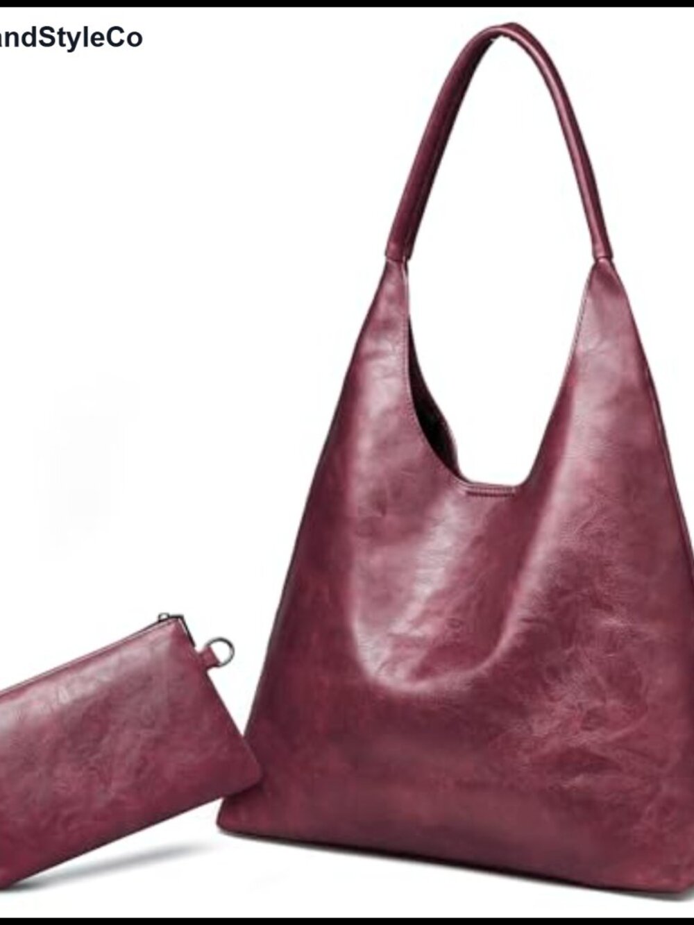 Vegan Leather Slouchy Hobo Shoulder Tote Bag with Makeup Pouch
